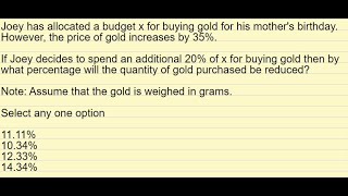 Joey has allocated a budget x for buying gold for his mothers birthday However the price of gold [upl. by Ahtenek]