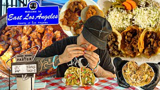 EAST LOS ANGELES BOYLE HEIGHTS MEXICAN FOOD TOUR CHILAQUILES BURRITO GUISADOS STREET FOOD [upl. by Yunick]