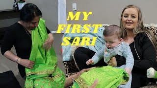 MY INDIAN MOTHER IN LAW MAKES ME MY FIRST SAREE  Family Night Vlog [upl. by Elletnwahs522]