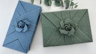 Gift Wrapping Ideas  禮物包裝長方形  摺紙玫瑰花教學（Step By Step） [upl. by Atikehs]