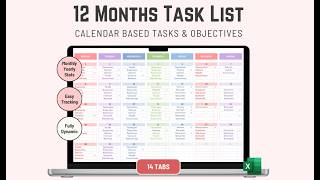 12 months Excel To do list Template Calendar based Tasks and Objectives tracking Quick Demo [upl. by Neeruam]