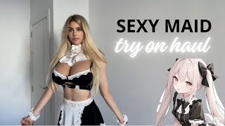 NAUGHTY MAID OUTFIT LINGERIE TRY ON HAUL SEXY  Eveline [upl. by Addie]