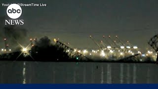 Cargo ship strikes Baltimores Francis Scott Key Bridge causing collapse Maryland officials say [upl. by Qooraf]