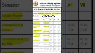 RTU BTech I Sem Academic Calendar for odd Semester Session 202425 shortsfeed [upl. by Anitac]