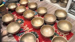 Beautiful deep sounding singing bowls deep sounding set of large antique singing bowls [upl. by Soelch]