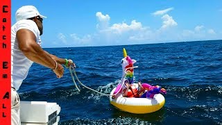 SHARK PULLS Guy 2 MILES in OCEAN on UNICORN POOL FLOATY [upl. by Lacim839]