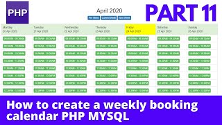 How to create a booking calendar  Weekly Calendar  php mysql [upl. by Sussman]