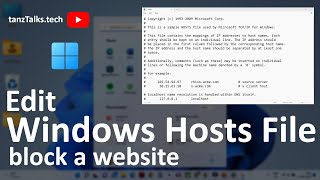 How to edit Hosts file in Windows 11  Edit hosts file  Block a Domain or a SubDomain [upl. by Kelcy]