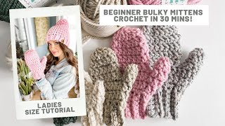 Beginner Bulky Mittens  Free Crochet Pattern [upl. by Allegra]