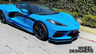 RAPID BLUE CORVETTE C8 STANCE SF07 CARBON FLASH WALK AROUND WHEEL DESIGNERS [upl. by Iruahs38]