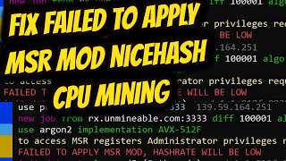 Failed to Apply MSR mod Nicehash Fix CPU Mining [upl. by Senzer]