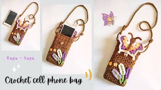 crochet a butterfly cell phone bag STEP BY STEP subtitle [upl. by Travis495]