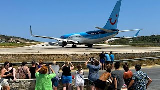 Spectacular Takeoff and Landing at Skiathos Airport Greece [upl. by Tomasina]