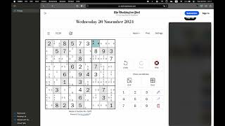 Washington Post Sudoku ✦ November 20 2024 ✦ Medium [upl. by Zapot93]