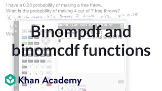 Binompdf and binomcdf functions  Random variables  AP Statistics  Khan Academy [upl. by Noraf505]