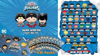 COLES SUPER HERO BUILDERS  DC MINI FIGURES  Opening the collectors case amp 30 packs [upl. by Nikaniki]