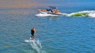 MASSIVE Launch 🚀 to Wakesurf Boat with NO FINS [upl. by Ettennej]