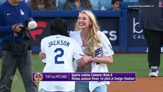 Cam Brink amp Rickea Jackson throw first pitch at Dodger Stadium 👀  SportsCenter [upl. by Jorgensen513]