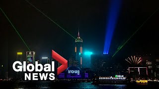 New Years 2020 Hong Kong skyline illuminated with electric light show  FULL [upl. by Sacken]