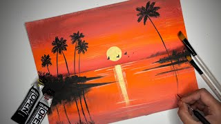 EASY And BEAUTIFUL Sunset Painting  How To Paint A Sunset  Acrylic Painting Ideas For Beginners [upl. by Crispen]