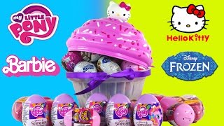 30 SURPRISE EGGS Barbie Glitzi Globes Frozen Powerpuff Girls HelloKitty My Little Pony Toys DCTC [upl. by Anatak]