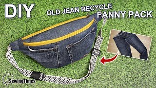 DIY Old Jeans Fanny Pack 슬링백 만들기  Recycle old jeans to sling bag sewingtimes [upl. by Octavian]