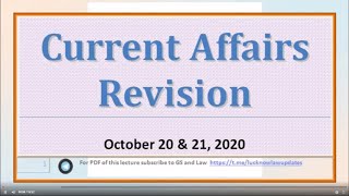 Current Affairs Revision 20 amp 21 October 2020 in HINDI by GS and Law [upl. by Ragas641]