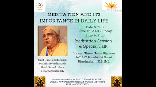 Talk on Meditation amp its Importance in Daily Life by Swami Sarvasthananda on 16 June in Birmingham [upl. by Jerol957]