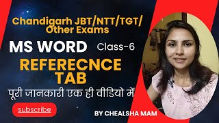 Reference Tab in Microsoft Word  Chandigarh JBTTGTNTT Exam  Ms Office Tutorial  By Chealsha Mam [upl. by Melburn]