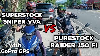 SUPERSTOCK SNIPER 155 VVA vs PURESTOCK RAIDER 150Fi  with GoPro GPS  800 meters [upl. by Navar]