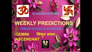 WEEKLY PREDICTION 28th OCT 2024 to 3rd NOV 2024 GEMINI ASCENDANT मिथुन लगन Astrologer Annil Verma [upl. by Nesnej]