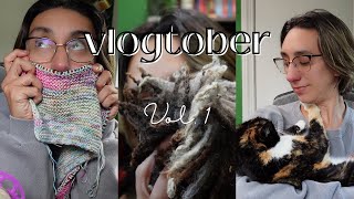 VLOGTOBER WEEK 1 🍂  Spinning knitting fleece prep and enjoying fall  Blame the Knots [upl. by Tennies]