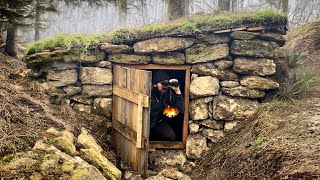 Building a secret survival dugout  Underground shelter made of stone [upl. by Moreville]