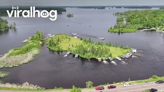 Chippewa Flowage Floating Bog Gets Moved by Boats  ViralHog [upl. by Enirol908]