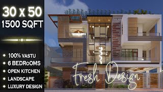 30X50 Feet  1500 sqft  West Facing Corner House Design with Vastu  165 Gaj  9X15 Mtr  ID097 [upl. by Tevlev]