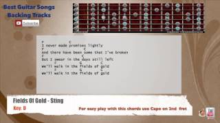 🎸 Fields Of Gold  Sting Guitar Backing Track with scale chords and lyrics [upl. by Nylikcaj416]