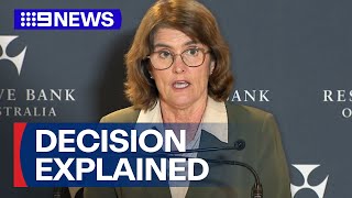 RBA Governor Michele Bullock explains interest rate decision  9 News Australia [upl. by Harbot]