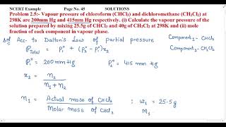 Vapour pressure of chloroform CHCl3 and dichloromethane CH2Cl2 at 298K are 200mm Hg and 415mm Hg [upl. by Aldora481]