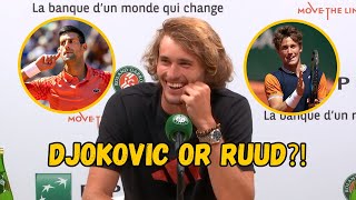 Alexander Zverev was Asked to pick between Djokovic amp Ruud his Answer [upl. by Ligriv]