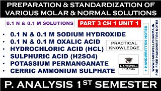 Preparation and standardization of Various molar and normal solutions  01 M amp 01 N  P Analysis [upl. by Lirbij]