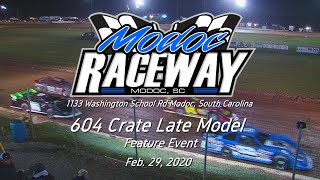 604 Crate Late Model  Modoc Speedway Feb 29 2020 [upl. by Namsu]