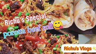 Paratha Beef Roll  Spicy amp Tasty പൊറോട്ട റോൾ 😋 Richus Vlog Special✨️ [upl. by Enilada382]