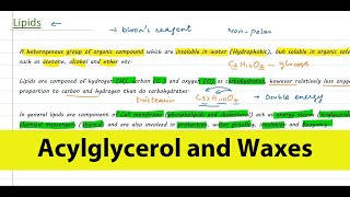 Lipids  Acylglycerol and Waxes  Simple lipids  Biological molecules [upl. by Furlani616]