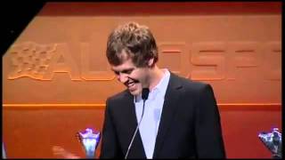 Vettel impersonates Raikkonen in hilarious speech at the Autosport awards [upl. by Arodal585]