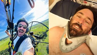 YouTuber Anthony Vella fractures neck and back in deadly paraglider accident on camera [upl. by Aohsoj]