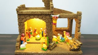 How to Make Christmas Crib  DIY Nativity Scene  Easy amp Simple Home Made Crib Using Thermocol [upl. by Nollat]