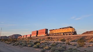 Rebuilt Union Pacific Dash 9 leads intermodal train thru the Arizona desert [upl. by Llereg887]