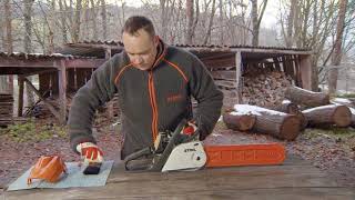 Cleaning the air filter cylinder fins and air intake slits of a STIHL chainsaw fleece filter [upl. by Metts]