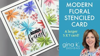 Modern Floral Stenciling  a larger 5 x 7 Card [upl. by Eissirhc]