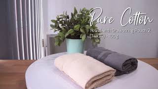 Pure Cotton Towel with Drawstring Pouch 2 74x34  100g [upl. by Birk605]